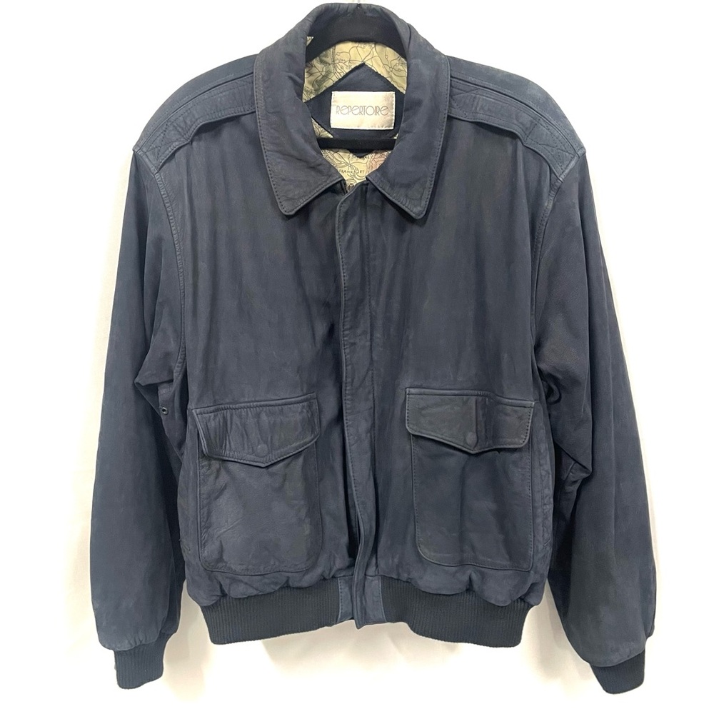 90s Vintage Women’s  Navy Blue Bomber Leather Jacket Size Large